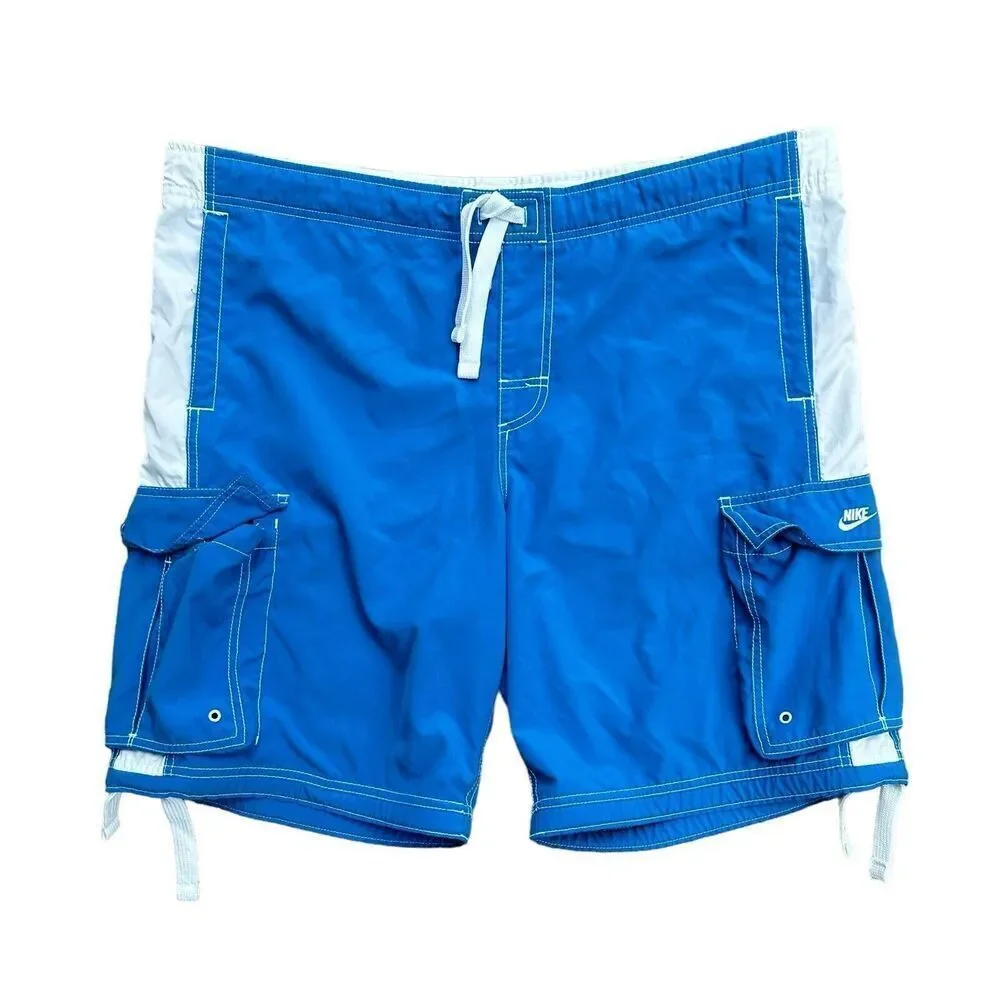 Vintage Nike Cargo Board Shorts Swim Trunks Surfing Size‎ xl Blue White